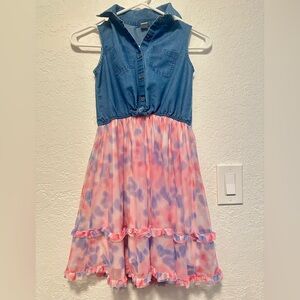 Chic Denim and Pink Kids Dress